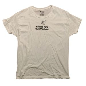 Trip Ventures Hand-Printed White L Tee on Hanes - NESCAC runs thru medford.